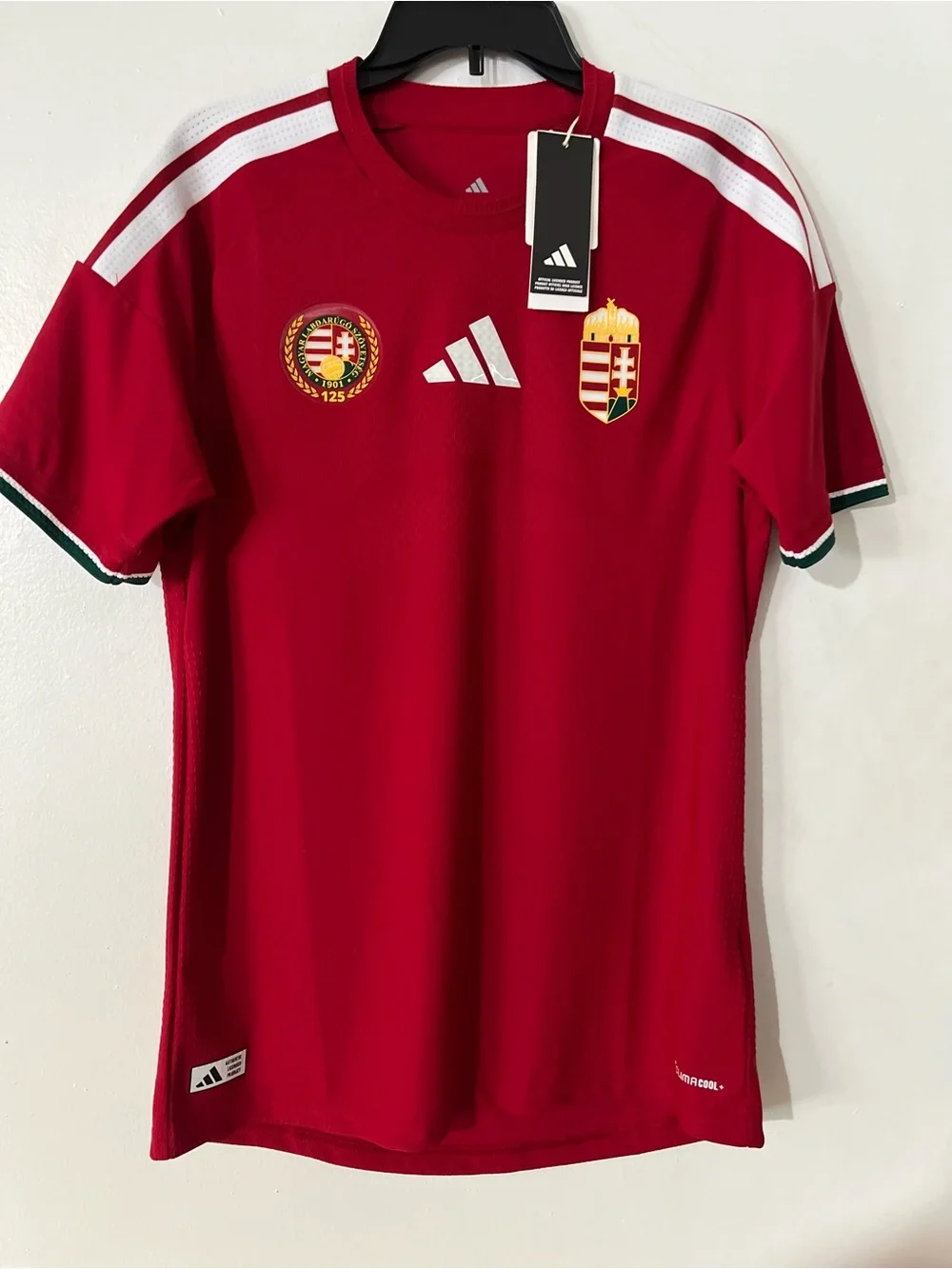 adidas Red Hungary National Team Soccer Jersey with White Stripes